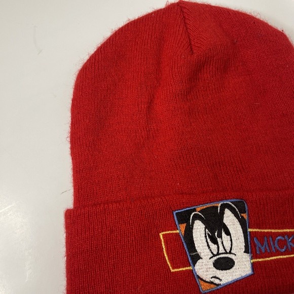 Mickey Mouse Beanie Hat Unisex Red Solid One Size - Picture 3 of 6